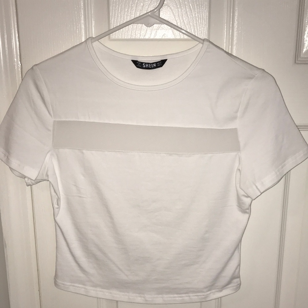 White Crop Top with Mesh cutout